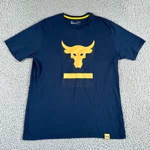 Under Armour The Rock T Shirt Mens Medium Blue‎ Logo Tee Short Sleeve
